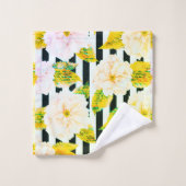 黄、黒、白のタオルセストライプのット バスタオルセット (ウォッシュタオル)