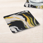 黄、黒、白 スクエアペーパーコースター (アングル)