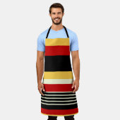 黄、黒、赤の各ストライプ色 エプロン (着用した状態)