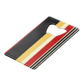 黄、黒、赤の各ストライプ色 クレジットカード栓抜き (正面アングル)
