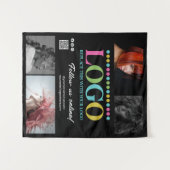 黒あなたのロゴ写真QRコードソーシャルメディアのプロモーション タペストリー (正面(横))