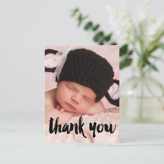 黒ありがとう写真ベビー誕生発表 ポストカード (スタンド正面)