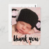黒ありがとう写真ベビー誕生発表 ポストカード (正面/裏面)