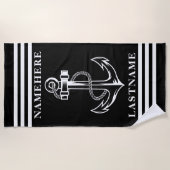 黒いいかりとストライプ名前をカスタムするまたは文字 ビーチタオル (正面)