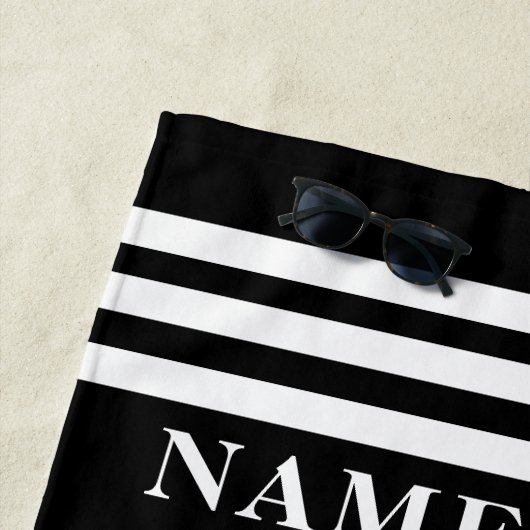 黒いいかりとストライプ名前をカスタムするまたは文字 ビーチタオル (インサイチュ)