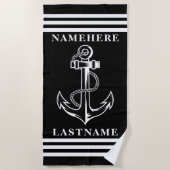黒いいかりとストライプ名前をカスタムするまたは文字 ビーチタオル (正面)