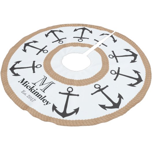 黒いいかりと茶色の航海のロープのファミリ名 ブラッシュドポリエステルツリースカート (アングル)