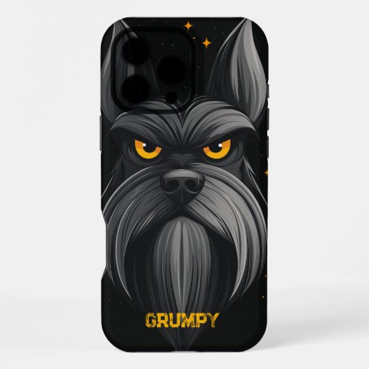 黒いおこったシュナウザーの肖像 iPhoneケース (裏面)