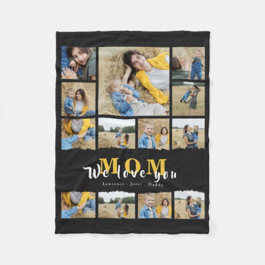 黒いおばあちゃんのお母さん写真コラージュの母親の日逃げる フリースブランケット (正面)