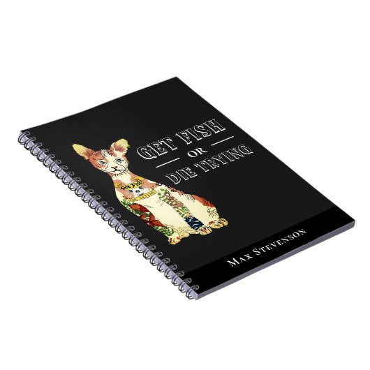 黒いおもしろいギャングのスフィンクスとタトゥー猫のパパ ノートブック (右側)