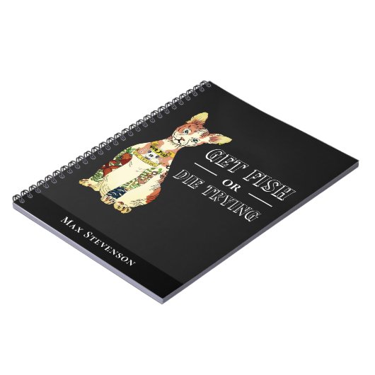 黒いおもしろいギャングのスフィンクスとタトゥー猫のパパ ノートブック (左側)