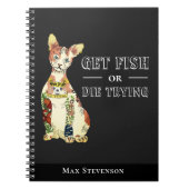 黒いおもしろいギャングのスフィンクスとタトゥー猫のパパ ノートブック (正面)