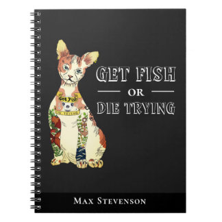 黒いおもしろいギャングのスフィンクスとタトゥー猫のパパ ノートブック