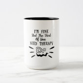 黒いおもしろいタイポグラフィ友達 ツートーンマグカップ (中央)