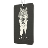 黒いおもしろいタキシードのヒップスター・ウルフパーソナライズされた カーエアーフレッシュナー (左)