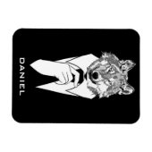 黒いおもしろいタキシードのヒップスター・ウルフパーソナライズされた マグネット (横)