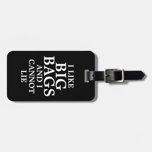 黒いおもしろい私は大きなバッグが好きで嘘をつけない ラゲッジタグ (正面横)