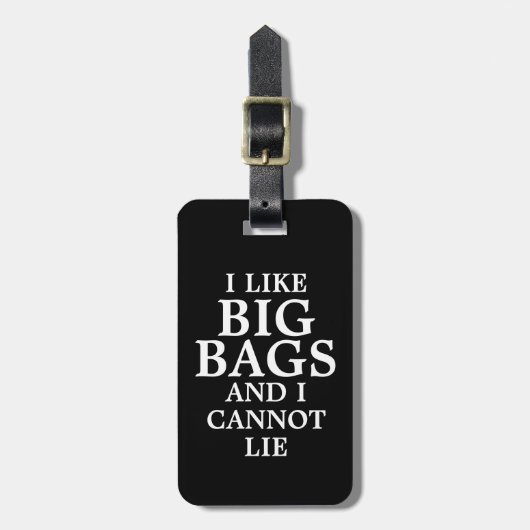 黒いおもしろい私は大きなバッグが好きで嘘をつけない ラゲッジタグ (正面縦)