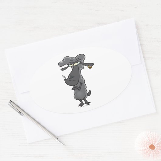 黒いおもしろい羊漫画 楕円形シール (封筒)