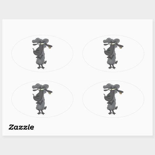 黒いおもしろい羊漫画 楕円形シール (シート)