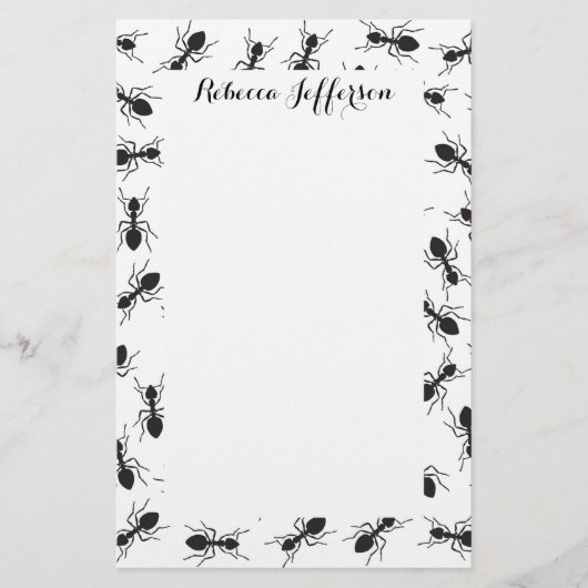 黒いおもしろい蟻の模様 便箋 (正面)