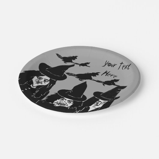 黒いおもしろい魔女は不気味な怖いハロウィーンデザイン ペーパープレート (アングル)