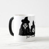 黒いおもしろい魔女は不気味な怖いハロウィーンデザイン モーフィングマグカップ (正面左)