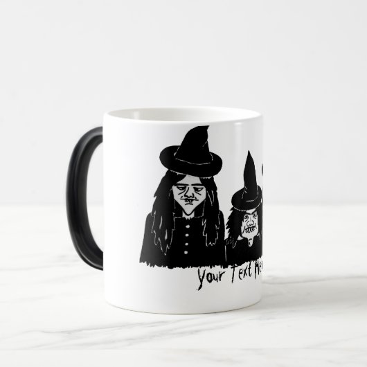 黒いおもしろい魔女は不気味な怖いハロウィーンデザイン モーフィングマグカップ (正面左)