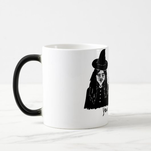 黒いおもしろい魔女は不気味な怖いハロウィーンデザイン モーフィングマグカップ (左)