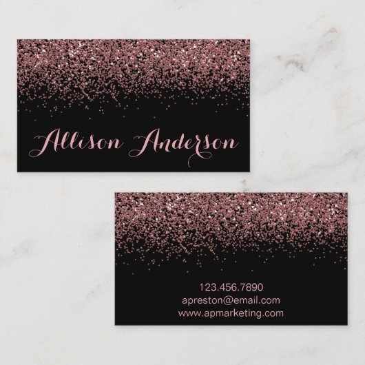 黒いおよびばら色の金ゴールドのグリッターの名刺 名刺 (正面/裏面)
