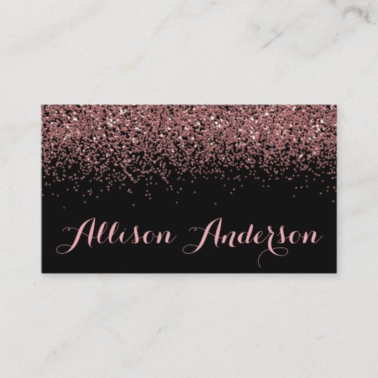 黒いおよびばら色の金ゴールドのグリッターの名刺 名刺 (正面)