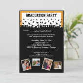 黒いおよびオレンジシルエットの卒業パーティー 招待状 (スタンド正面)