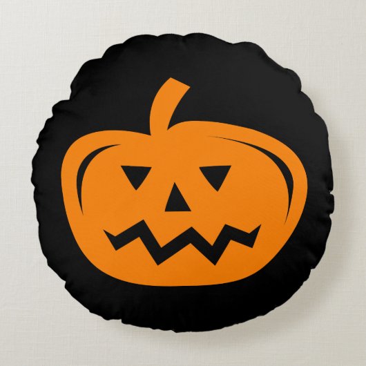 黒いおよびオレンジハロウィンのカボチャ装飾用クッション ラウンドクッション (正面)