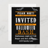 黒いおよびオレンジハローウィンパーティの招待状 インビテーションポストカード (正面/裏面)