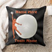 黒いおよびオレンジパーソナライズなバレーボールの枕 クッション (ブランケット)