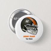 黒いおよびオレンジフットボール用ヘルメット 缶バッジ (正面&裏面)