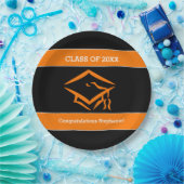 黒いおよびオレンジMortarboardの卒業パーティー ペーパープレート (パーティー)