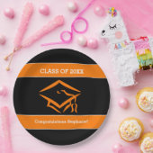 黒いおよびオレンジMortarboardの卒業パーティー ペーパープレート (パーティー)