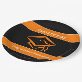 黒いおよびオレンジMortarboardの卒業パーティー ペーパープレート (アングル)