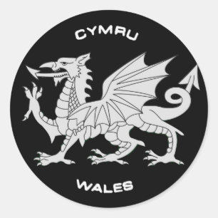 黒いおよび灰色のウェールズ(Cymru)のドラゴン ラウンドシール