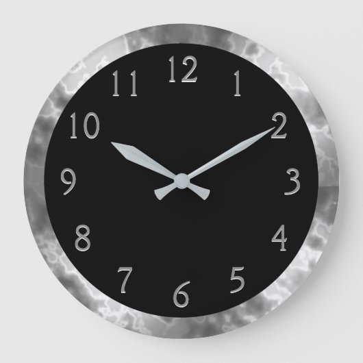 黒いおよび灰色の大理石 ラージ壁時計 (正面)
