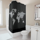 黒いおよび灰色の陰の世界地図のシャワー・カーテン シャワーカーテン (インサイチュ)