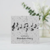 黒いおよび灰色音楽ノートのパーティー 招待状 (スタンド正面)