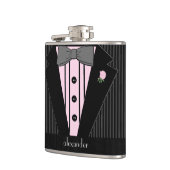 黒いおよび灰色Pinのストライプなタキシード結婚式 フラスク (左)