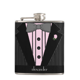 黒いおよび灰色Pinのストライプなタキシード結婚式 フラスク
