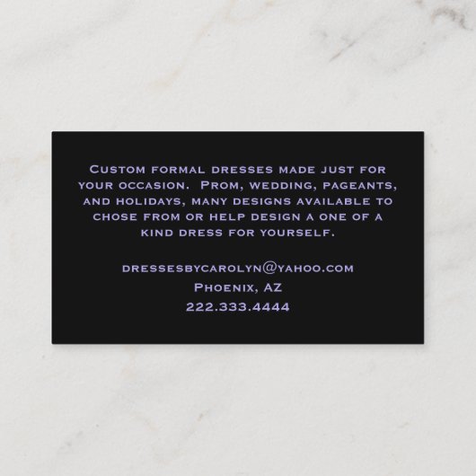 黒いおよび紫色のきらびやかな裁縫婦の名刺 名刺 (裏面)