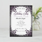 黒いおよび紫色のゴシック様式スクロール誕生日の招待状 招待状 (スタンド正面)