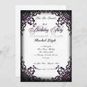 黒いおよび紫色のゴシック様式スクロール誕生日の招待状 招待状 (正面/裏面)