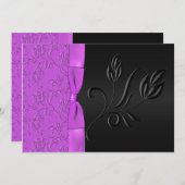 黒いおよび紫色のサテンリボンの結婚式招待状 招待状 (正面/裏面)