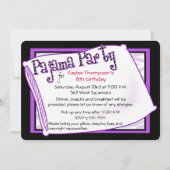 黒いおよび紫色のパジャマ・パーティー 招待状 (正面)